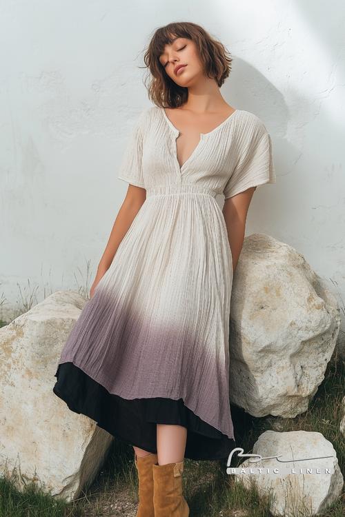 Linen Dress Surrounded by Ancient Stones in a Serene Landscape